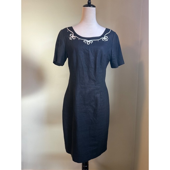 Ellen Ashley Dresses & Skirts - Ellen Ashley Black Linen Sheath‎ Dress White 8 retro embroidered coquette beaded